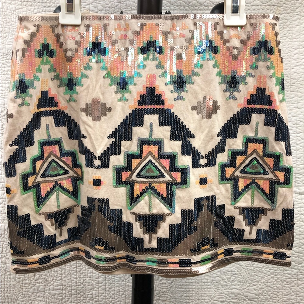 Express Mini Skirt Sequin Aztec XS
